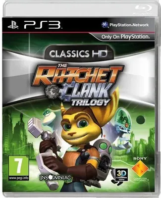 The image shows the front cover of a PlayStation 3 game case for 'The Ratchet & Clank Trilogy HD Classics'.