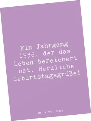 Produktbild von Mr. & Mrs. Panda Postkarte Spruch 1936 Geburtstag - Lavendeltraum - Geschenk, Leben bereichert, bildkarte, Grußkarte, Postkarten, liebevolle Worte, Geburtstagsgeschenk