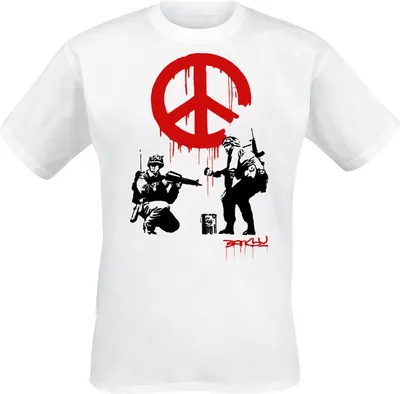 Produktbild von Banksy T-Shirt 'Peace' mit großem rotem Frontdruck, Weiß