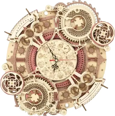 Image de FORSMANO Horloge murale en bois 3D Puzzle Kit avec signe du zodiaque, avec 168 pièces de puzzle, DIY modèle d'horloge steampunk, pour jeunes et adultes