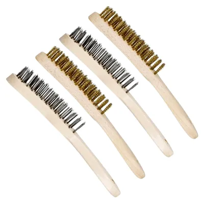 Produktbild von Drahtbürsten Set, 4 Stück Stahldrahtbürsten mit Holzgriffen – 2 Holzgriffe mit gelber Seidenbürste + 2 Holzgriffe mit schwarzer Seidenbürste