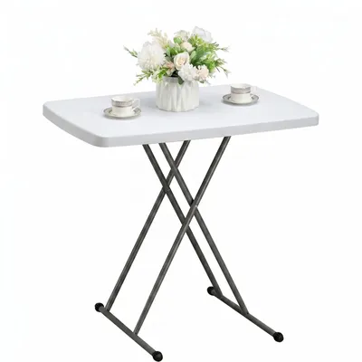 Produktbild von Klapptisch Campingtisch Gartentisch - Höhenverstellbar - 76 cm - HDPE - Weiß - Für Balkon, Garten und Picknick