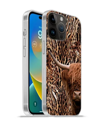 Produktbild von MuchoWow® Handyhülle Schutzhülle Hülle für Apple iPhone 14 Pro - Softcase Schottischer Highlander - Kuh - Pantherdruck Silikon Softcase Handy Hülle - Umschlag