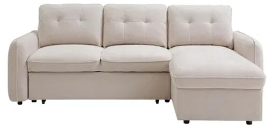 Produktbild von Universelles Ecksofa mit Schlaffunktion aus strukturiertem Stoff in Beige – POBAVA