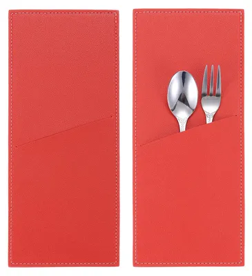 2 Besteckhüllen aus PU-Leder, rot, 22 x 9 cm