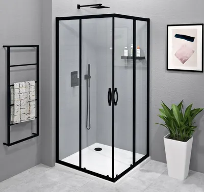 Obrázek produktu pro SIGMA SIMPLY BLACK rohový sprchový kout, 1100x1100 mm, přístup z rohu, čiré sklo