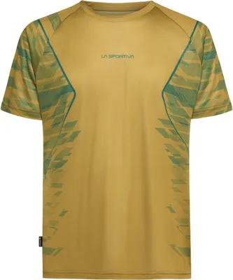 Pacer T-Shirt M von La Sportiva in Gelb mit grünem Muster; geeignet für Herren im Bereich Mountain Running.