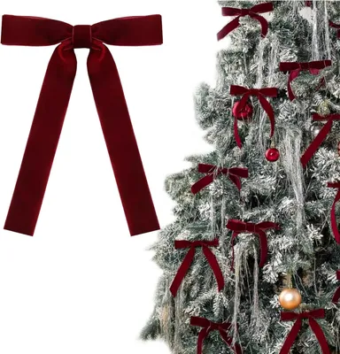 Produktbild von Weihnachtsschleife 12 Stück, 18x13 cm, burgund, Samt, für Weihnachtsbaum