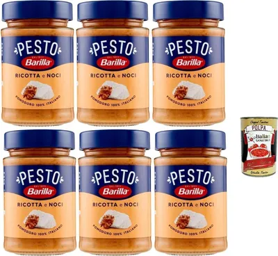 Produktbild von Barilla Pesto Ricotta e Noci, Italienische Nusspesto-Sauce mit Ricotta, 6 x 190 g, + Italian Gourmet polpa 400g
