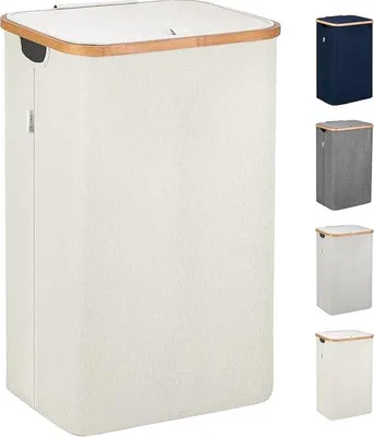 Produktbild von Famanu Wäschekorb 100 Liter - Bambus - Abnehmbare Tasche