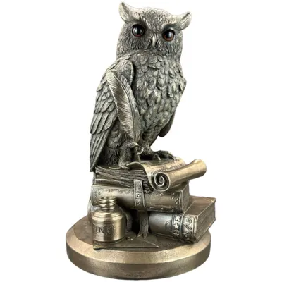 Zdjęcie produktu dla Figurka sowy na książkach Veronese WU75033A1 – rzeźba sowy symbolizująca mądrość, prezent dla nauczyciela, 22 cm