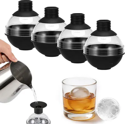 Produktbild von Eiswürfelbehälter - 4 große Eiswürfelformen - Silikon-Eisballformen in Lebensmittelqualität für Whisky, Cocktails, Wein und andere Getränke