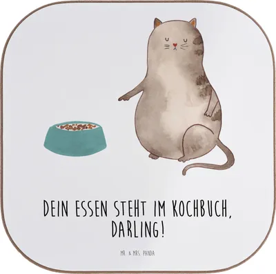 Produktbild von Mr. & Mrs. Panda Untersetzer für Gläser Katze Fressen - Weiß - Geschenk, gläseruntersetzer, Getränkeuntersetzer, Flaschenuntersetzer, Tassenuntersetzer, Coaster