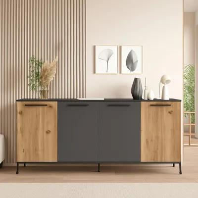 Image de Bratislava - Buffet, 160x40x72h cm Chêne Marron, 2 Étagères