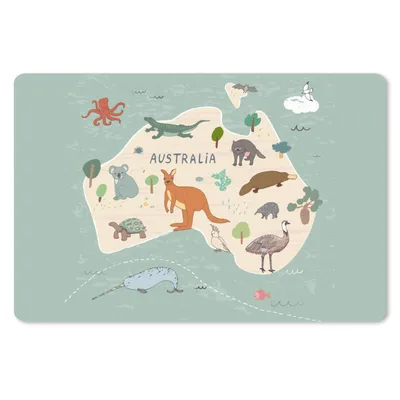 Produktbild von MuchoWow® Mauspad Mousepad Tiere - Australien - Weltkarte - Kinder - Blau - Kinder 27x18 cm - Mousepads - Maus Mat - Pad - Mausunterlage - Büroartikel - Desk Matten