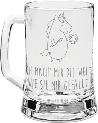 Produktbild von Mr. & Mrs. Panda Krug Einhorn Künstler - Transparent - Geschenk, Glaskrug, Seidel, Farbe, Humpen, Bierhumpen, Einhörner, Malen, Englisch, Unicorn, Bierkrug Mit Gravur
