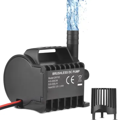 Image de Pompe à eau submersible 12 V, électrique, 330 l/h, petite fontaine avec une hauteur maximale de 6,5 pieds, câble de 1,6 pied et base à ventouse, mini portable pour aquarium, T
