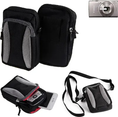 Produktbild von K-S-Trade Fototasche kompatibel mit Canon IXUS 285 HS Gürtel-Tasche Holster Umhänge Tasche Kameratasche, schwarz-grau Brust-Beutel Brust-Tasche