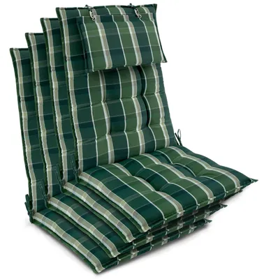 Produktbild von Beautissu 4er Set Sun-HL Hochlehner Auflage 120x50x8cm Grün-Kariert