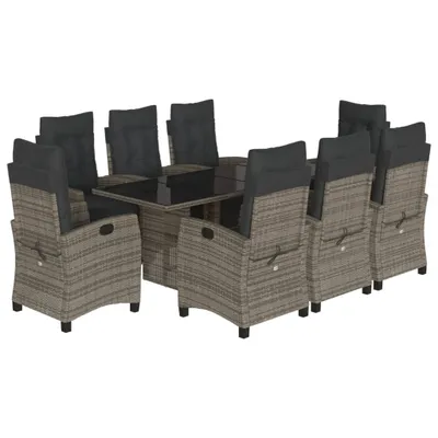 Produktbild von vidaXL 9-tlg. Garten-Essgruppe mit Kissen Grau Poly Rattan
