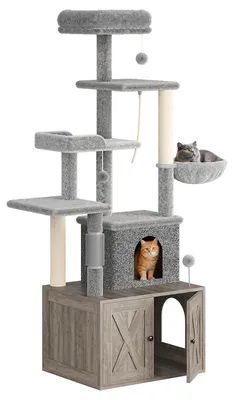 Image de Meuble multifonctionnel Garvee 3-en-1 pour litière pour chats : griffoir à plusieurs niveaux avec hamac intégré