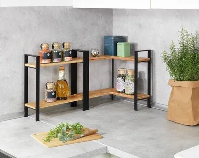 Image de Élégante étagère en métal avec des tablettes en bambou pour la cuisine