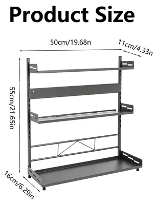 Image de Étagère à épices - Rangement de cuisine à 3 niveaux - Métal - Grande capacité - Plan de travail - Noir