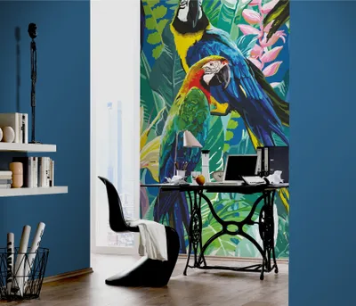 Produktbild von NEWROOM Tapete Grün Vliestapete Papagei - Mustertapete Modern Blau Gelb Palmen Blätter Dschungeltapete Tropisch Vögel