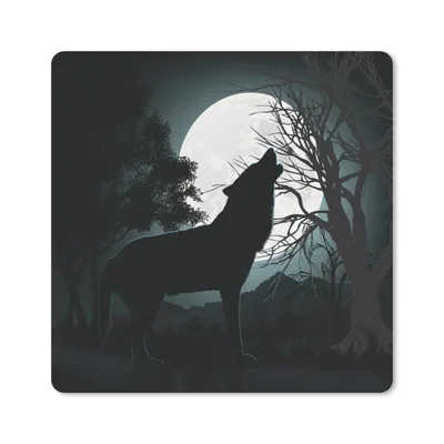 Produktbild von MuchoWow® Mauspad Mousepad Wolf - Scherenschnitt - Mond 40x30 cm - Mousepads - Maus Mat - Pad - Mausunterlage - Anti Rutsch