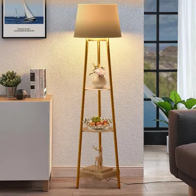 Productafbeelding van Standaardlamp, multifunctioneel design, geïntegreerde planken, 35,5 x 158,5 cm, WIT