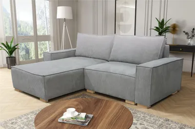 Produktbild von MEBLE LUX Ecksofa SVEN, Schlafsofa L-Form mit Schlaffunktion & Bettkasten, Linke Ottomane, Cord Stoff Hellgrau