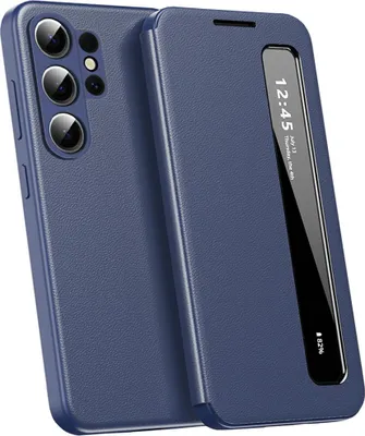 Produktbild von Kunstleder Hülle für Samsung Galaxy S26 Ultra, Intelligentes Handyhülle mit Smart Side Window Blau
