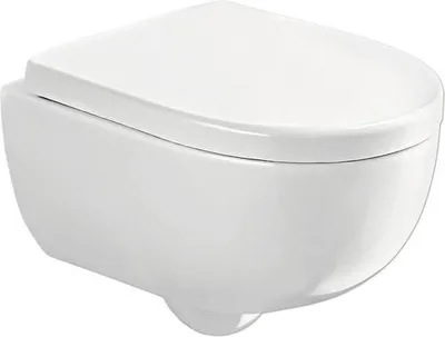 Produktbild von GEBERIT Wand-WC Set Renova Compact Tiefspüler ohne Spülrand weiß glänzend mit Schallschutzset und WC-Sitz mit Absenkauto