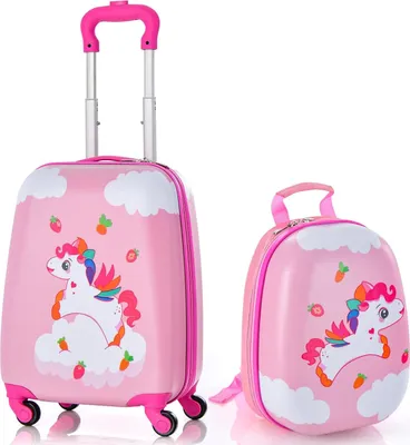 Produktbild von GOPLUS 16" Kinderkoffer & 12" Rucksack, Kids Trolley mit Rollen & Teleskopgriff, Koffer-Set für Kinder ab 3 Jahren, Farbwahl (Unicorn)