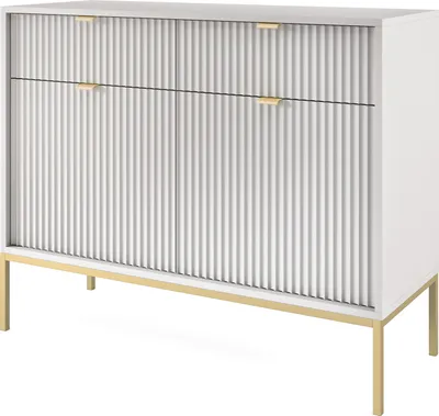 Produktbild von BETTSO Geriffelt Kommode 2 Türen und 2 Schubladen Goldgriffe Glamour NOVA Grau auf Goldbeinen