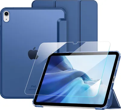 Produktbild von Fintie Hülle mit Schutzfolie für iPad A16 11. Generation 11 Zoll 2025 & iPad 10. Generation 10,9 Zoll 2022 – Ultradünne Stand-Schutzhülle mit Hart-PC Transparenter Rückseite, Navy Blau