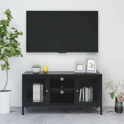 Image de Maison Exclusive - Meuble TV noir 105 x 35 x 52 cm, acier et verre
