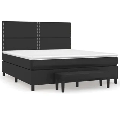 Image de Sommier à lattes de lit avec matelas Noir 180x200 cm Similicuir