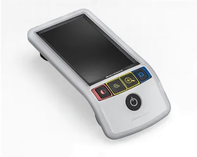 A digital magnifier with a screen and buttons.