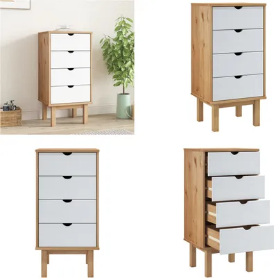 Image de vidaXL Armoire à tiroirs OTTA Brun&Blanc 46x39,5x90 cm Bois massif - Armoire à tiroirs - Commode à tiroirs - Commode