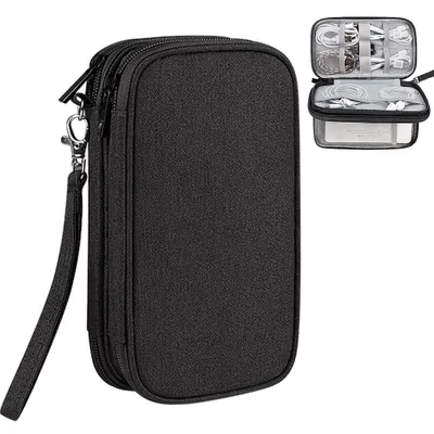 Produktbild von Kabeltasche Organizer, Kabel Organizer Tasche Reise Kabel Tasche 2 Schicht Kabelorganizer Kabelaufbewahrung Cable Organizer Bag,(black)