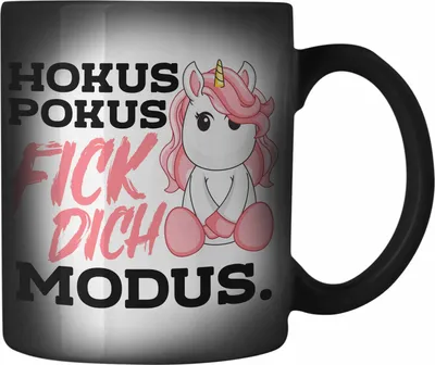 Produktbild von Trendation - Lustige F Dich Modus Farbwechsel Zauber-Tasse Mit Spruch Einhorn Karabiner Farbwechsel Zauber-Tasse Edelstahl Geschenk Mama Freundin Kollegin Geschenkidee Arbeit Frauen (Schwarz)