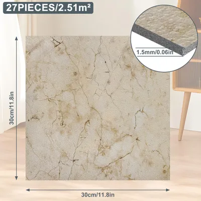 Produktbild von YZNAHRE PVC Bodenbelag 30x30 cm 27 Stück Vinylboden Selbstklebend Klebefliesen Boden Wasserfest Rutschfest Bodenfliesen für Wohnzimmer Küche Bad (S09, 2.5㎡)