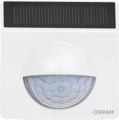 A close-up studio shot of a white OSRAM SMART+ WIFI outdoor motion detector.