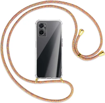 Produktbild von Handykette Backcover-Schutzhülle mit Band (Metall goldfarben) für Oppo A76 - Rainbow