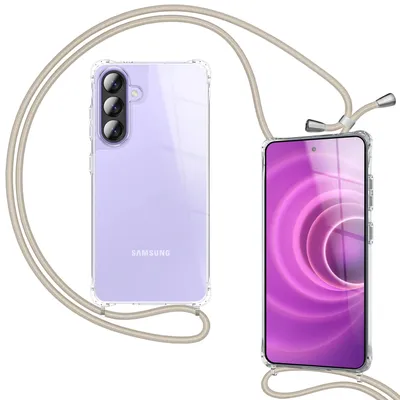 Zdjęcie produktu dla Etui NALIA z obudową i paskiem na rękę do Samsung Galaxy A57 – przezroczyste, hybrydowe etui i regulowany pasek – zapobiega żółknięciu – marka z Berlina – kolor beżowy piaskowy