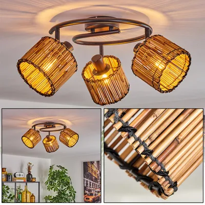 Produktbild von Obenetto moderne Deckenlampe aus Metall/Holz in Schwarz/Natur