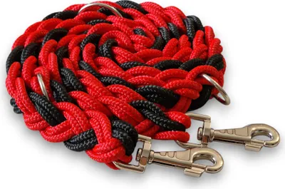Produktbild von Hundeleine Doppelleine Umhängeleine Robust 2,3m 3-fach verstellbar 18mm geflochten handgefertigt rot-schwarz