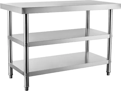 Produktbild von Edelstahl Tisch Arbeitstisch Edelstahltisch mit 2 Ablagen 120x60x85cm für Gastro Küche Werkstatt Garten Keller mit höhenverstellbare Füßen