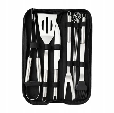 Zdjęcie produktu dla Zestaw sztućców do grillowania ze stali nierdzewnej w etui – zestaw akcesoriów do grillowania, szczypce, łopatka i widelec, sztućce do grillowania